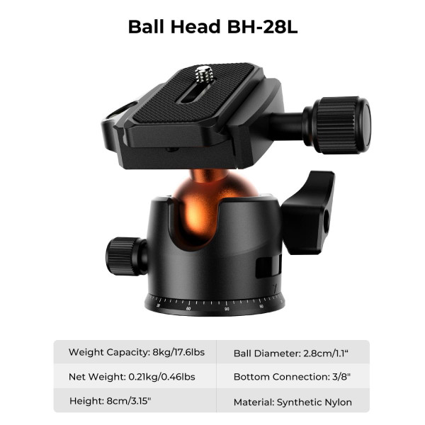 Штатив фото видео KF Concept K234A0+BH28L, max 8 kg, h 163 cm (KF09.101V1)