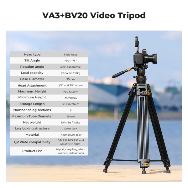 Профессиональный видео штатив с жидкостной головкой K&F Concept VA3+BV20 191см (KF09.148)