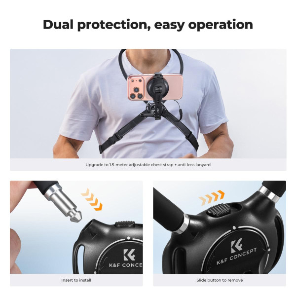 Держатель K&F Concept для съёмки POV на шею — 2-в-1 магнитное и клипсовое крепление, hands-free кронштейн для видео (KF15.0016)