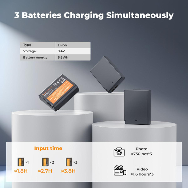 Набор K&F Concept LP-E10 (3 аккумулятора + обновлённое LCD зарядное устройство) — совместимо с Canon Rebel T7/T6/T5/T100, Kiss X50–X90, EOS 1100D–2000D 1200mAh (KF28.0090)