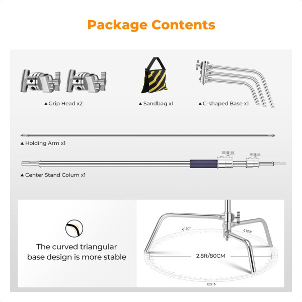 Си Стенд C Stand K&F Concept 3.3м Heavy Duty в комплекте Boom Arm, 2шт Grip Head, Sandbag (KF34.037)