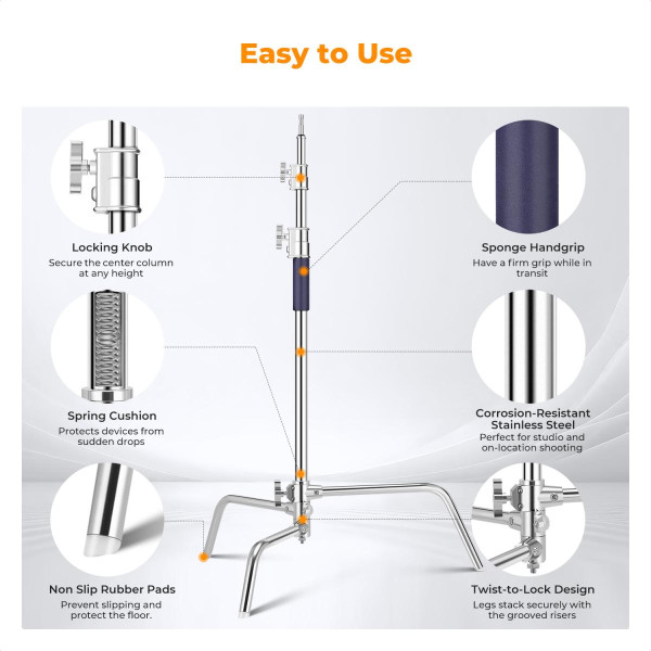 Си Стенд C Stand K&F Concept 3.3м Heavy Duty в комплекте Boom Arm, 2шт Grip Head, Sandbag (KF34.037)