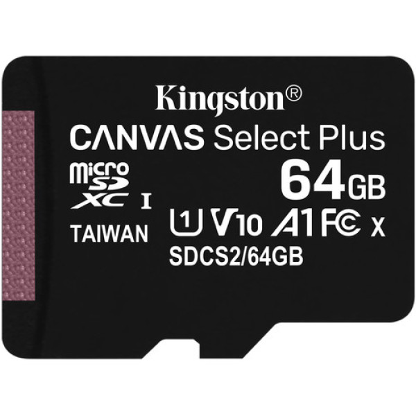 Карта пам'яті microSDXC (UHS-1) Kingston Canvas Select Plus 64Gb class 10 А1 (R-100MB/s) (adapter SD)