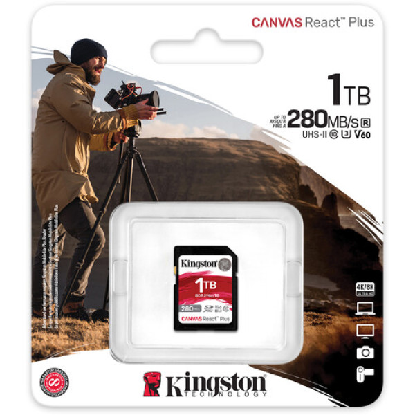 Карта памяти SDXC (UHS-II U3) Kingston Canvas React Plus 1Tb class 10 V60 (R280MB/s, W150MB/s)