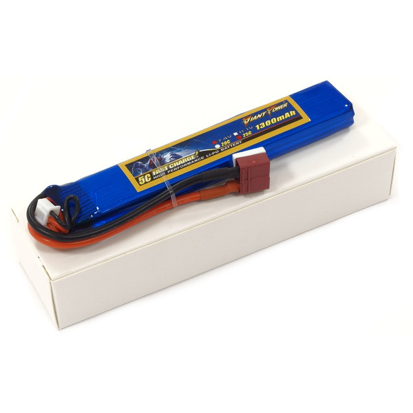 Аккумулятор для страйкбола Giant Power (Dinogy) Li-Pol 1300 мАч 7.4 В 130x21x12,5 мм T-Plug 25C