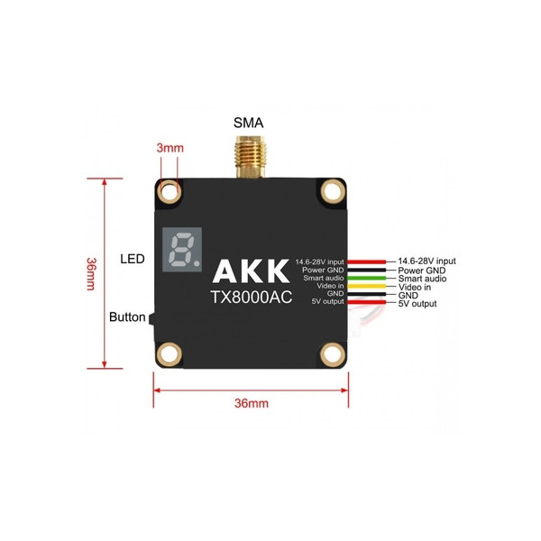 Відеопередавач AKK TX8000 AC 4.9-6.0GHz 8W (96 каналів)