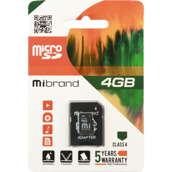 Карта пам'яті microSDHC Mibrand 4 ГБ класу 4 (адаптер SD)