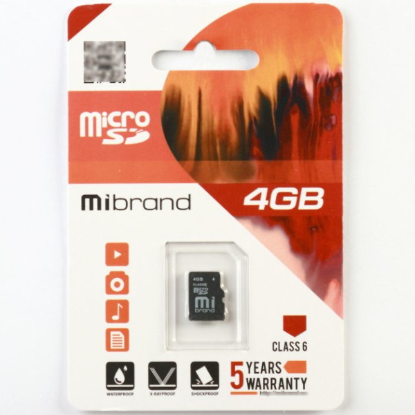 Карта памяти microSDHC Mibrand 4Gb class 6