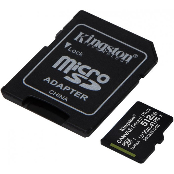 Карта пам'яті microSDXC (UHS-1) Kingston Canvas Select Plus 512Gb class 10 А1 (R-100MB/s) (adapter SD)