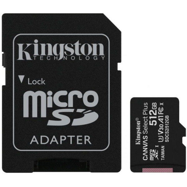 Карта пам'яті microSDXC (UHS-1) Kingston Canvas Select Plus 512Gb class 10 А1 (R-100MB/s) (adapter SD)