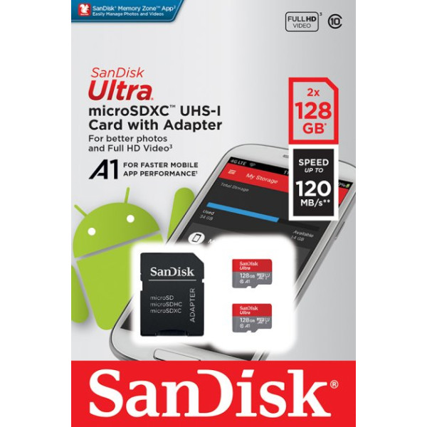 Карта пам'яті microSDXC (UHS-1) SanDisk Ultra 128 ГБ класу 10 A1 (120 МБ/с)