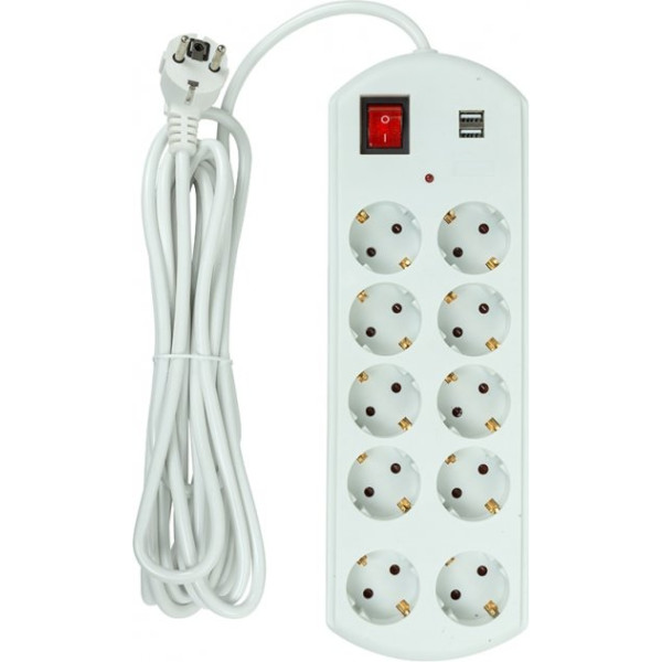 Мережевий фільтр живлення PowerPlant 5 м, 10 розеток, USB, євро, 100% мідь (YS-N6065/5) (EX610556)