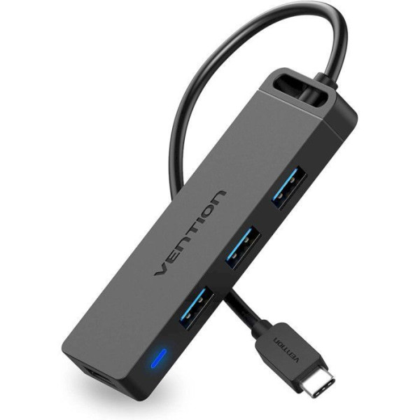 USB-хаб Vention Type-C to 4-Port USB 3.0 Hub with Power Supply Black 0.5M ABS Type