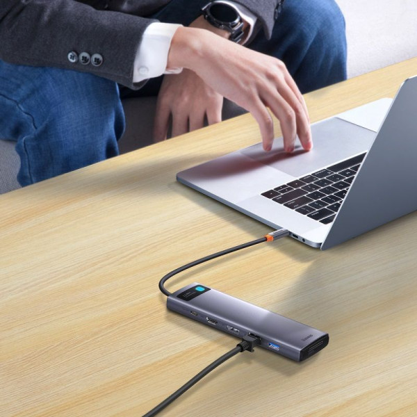 USB-хаб Baseus Metal Gleam Series 12-в-1 багатофункціональна док-станція Type-C сірого кольору