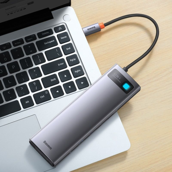 USB-хаб Baseus Metal Gleam Series 12-в-1 багатофункціональна док-станція Type-C сірого кольору