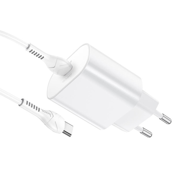 Сетевое зарядное устройство с кабелем HOCO N22 Jetta PD25W charger set(Type-C to Type-C)(EU) White