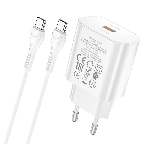 Сетевое зарядное устройство с кабелем HOCO N22 Jetta PD25W charger set(Type-C to Type-C)(EU) White