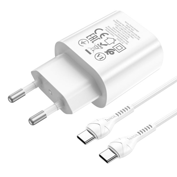 Сетевое зарядное устройство с кабелем HOCO N22 Jetta PD25W charger set(Type-C to Type-C)(EU) White