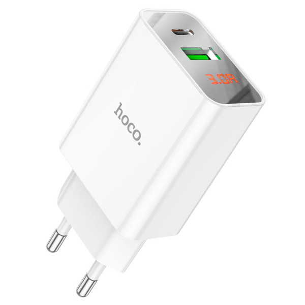 Сетевое зарядное устройство HOCO C100A PD20W+QC3.0 charger with digital display White