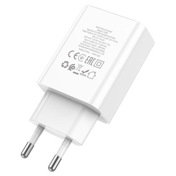 Сетевое зарядное устройство HOCO C100A PD20W+QC3.0 charger with digital display White