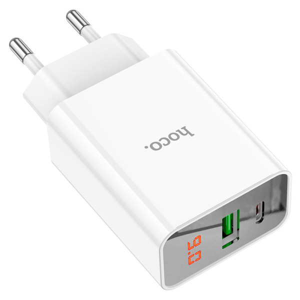 Сетевое зарядное устройство HOCO C100A PD20W+QC3.0 charger with digital display White