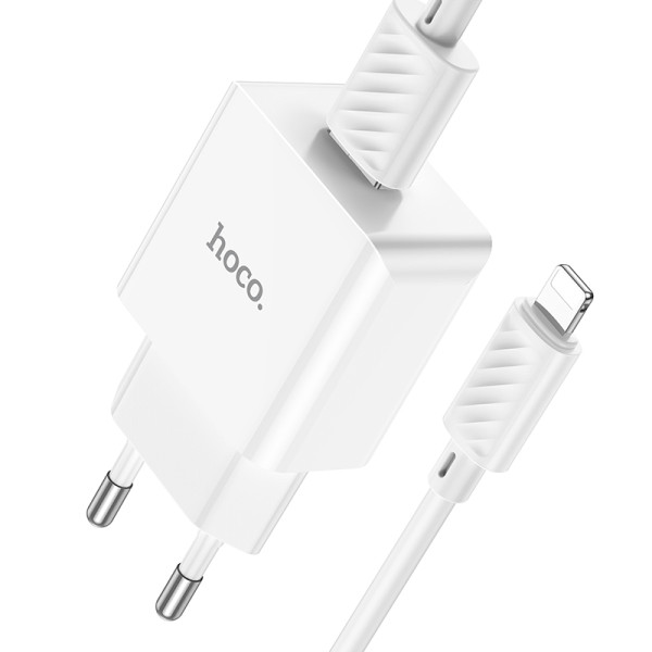 Сетевое зарядное устройство с кабелем HOCO C106A Leisure single port charger set(iP) 10.5W White