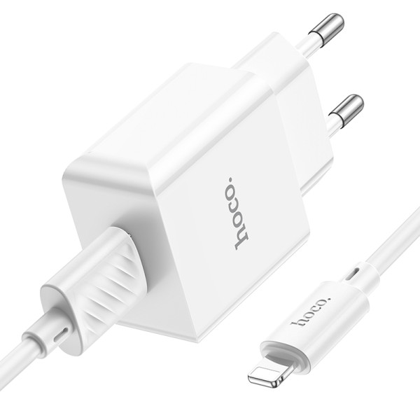 Сетевое зарядное устройство с кабелем HOCO C106A Leisure single port charger set(iP) 10.5W White