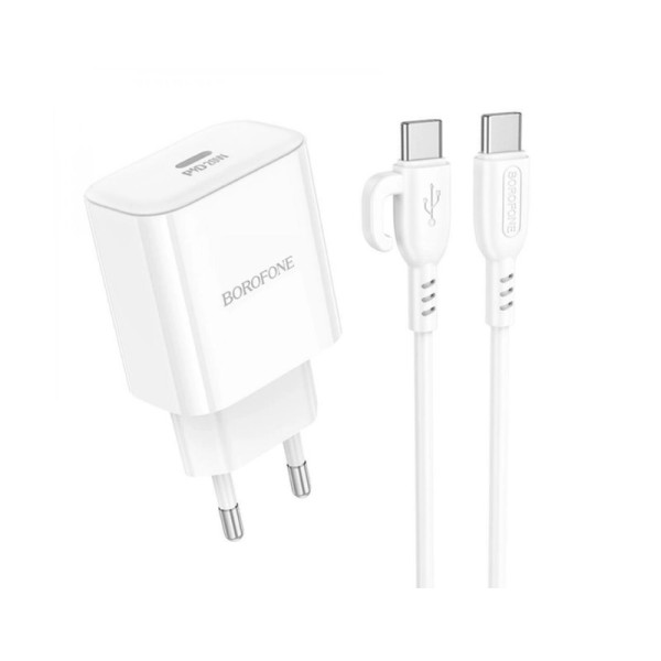 Сетевое зарядное устройство с кабелем BOROFONE BA81A single port PD20W charger set (Type-C to Type-C) (EU) White