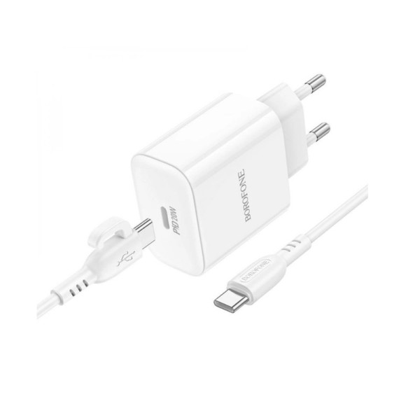 Сетевое зарядное устройство с кабелем BOROFONE BA81A single port PD20W charger set (Type-C to Type-C) (EU) White