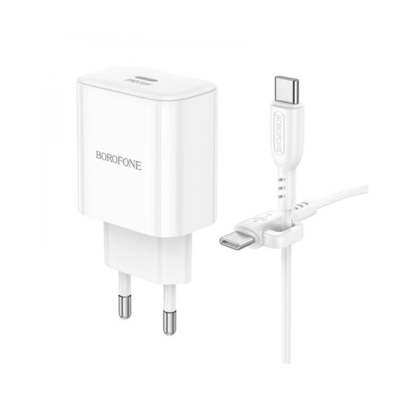 Сетевое зарядное устройство с кабелем BOROFONE BA81A single port PD20W charger set (Type-C to Type-C) (EU) White