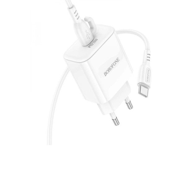 Сетевое зарядное устройство с кабелем BOROFONE BA81A single port PD20W charger set (Type-C to Type-C) (EU) White