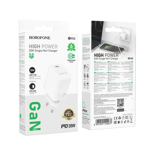 Сетевое зарядное устройство BOROFONE BN26 Fuente single-port PD20W charger (EU) White