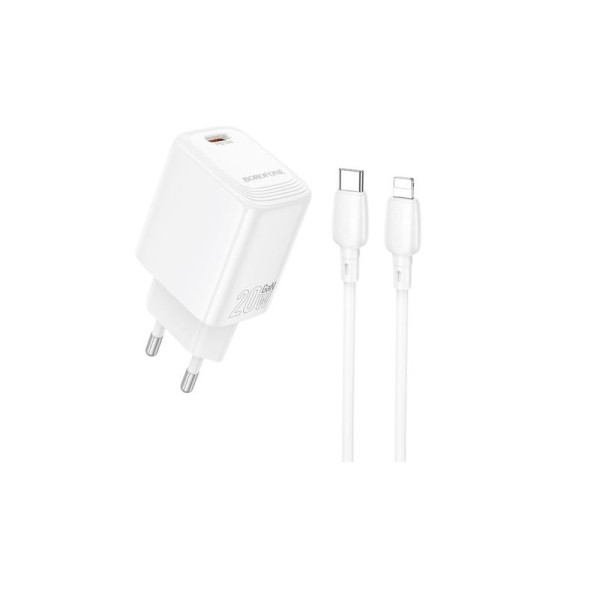 Сетевое зарядное устройство с кабелем BOROFONE BN26 Fuente single-port PD20W charger set (C to iP) (EU) White