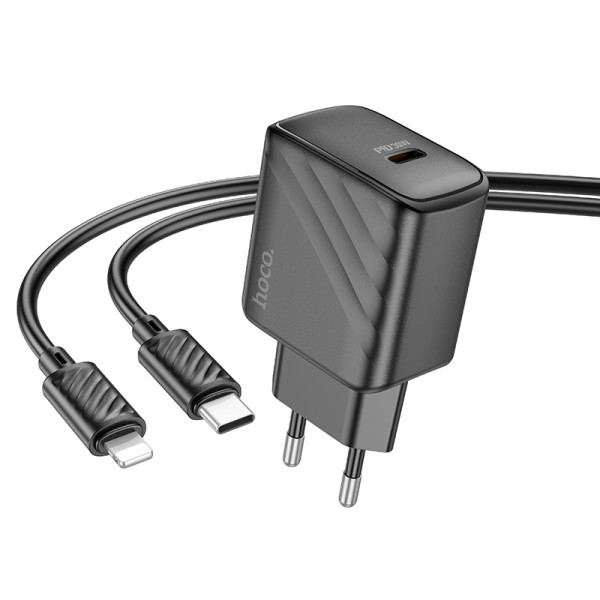 Сетевое зарядное устройство с кабелем HOCO CS22A Value single port PD30W charger set(C to iP) Black