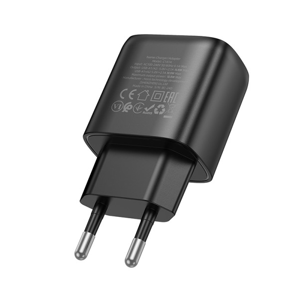 Сетевое зарядное устройство HOCO C141A Smart dual-port charger Black
