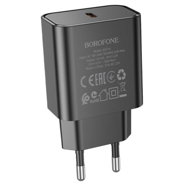 Сетевое зарядное устройство BOROFONE BA71A Power single Port PD20W charger Black