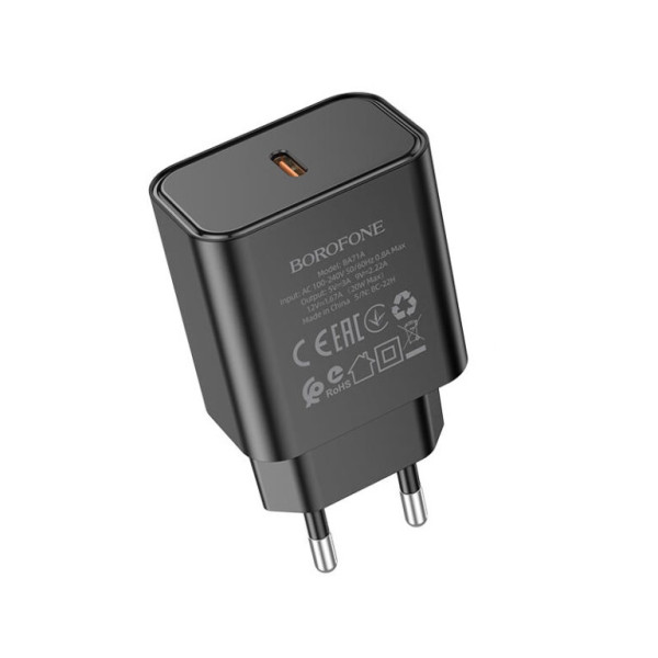 Сетевое зарядное устройство BOROFONE BA71A Power single Port PD20W charger Black
