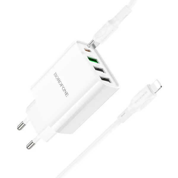 Сетевое зарядное устройство с кабелем BOROFONE BA79A Clever four-port PD20W (1C3A) charger set (C to iP) White
