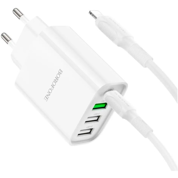 Сетевое зарядное устройство с кабелем BOROFONE BA79A Clever four-port PD20W (1C3A) charger set (C to iP) White