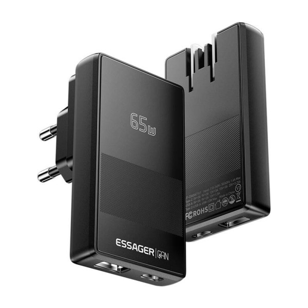 Мережевий зарядний пристрій ESSAGER Ultra Thin Gan 65W 1C1A BLACK