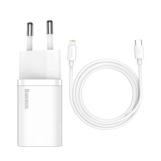 Сетевое зарядное устройство с кабелем Baseus Super Si 1C 20W 20W With Simple Wisdom Data Cable Type-C/iP 1m White