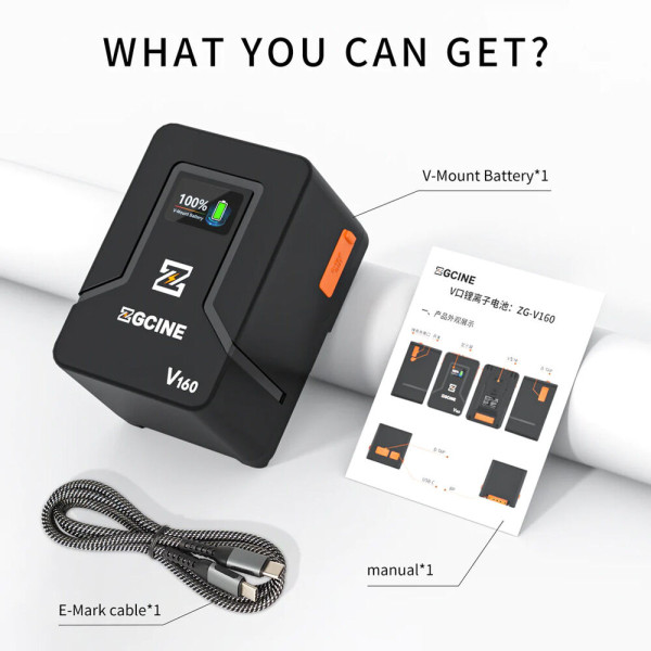 Акумулятор ZGCINE V160 (142Wh) V-Mount Battery USB-C PD in/out Fast Charging (ZG-V160)