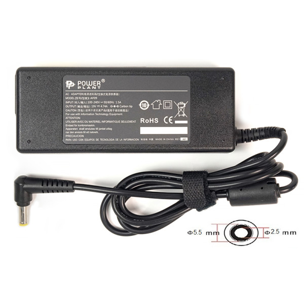 Блок живлення для ноутбуків PowerPlant ASUS 220 В, 19 В 90 Вт 4.74 А (5.5*2.5)