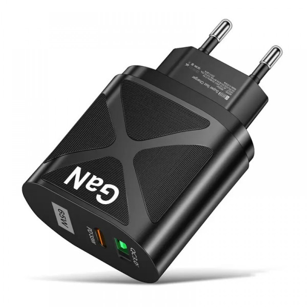 Зарядка швидка GaN 65Вт USB Type-C PD QC AC Prof BK389