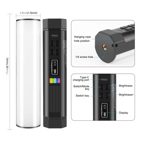 Постійне світло трубка магніт Puluz PU4138 RGB Tube Light