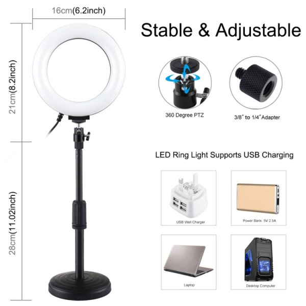 Кольцевой свет со стойкой Puluz PKT3047B RGB Ring Light 16см (12W)