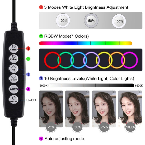 Кольцевой свет со стойкой Puluz PKT3047B RGB Ring Light 16см (12W)
