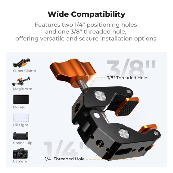 Кріплення K&F Concept Super Crab Clamp для камери та фотоаксесуарів з різьбою 1/4" і 3/8" (KF31.218)