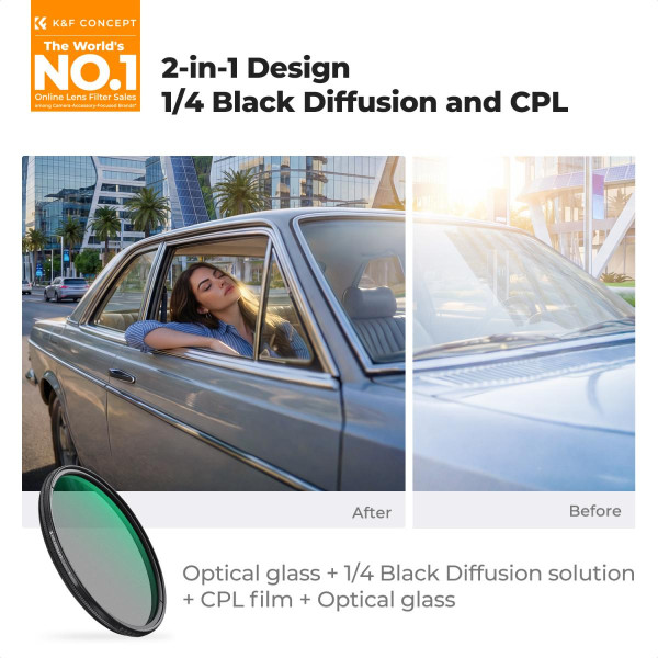 Светофильтр K&F Concept Black Mist 1/4 + CPL 2-в-1 77 мм Nano-Xcel (KF01.3232V2)