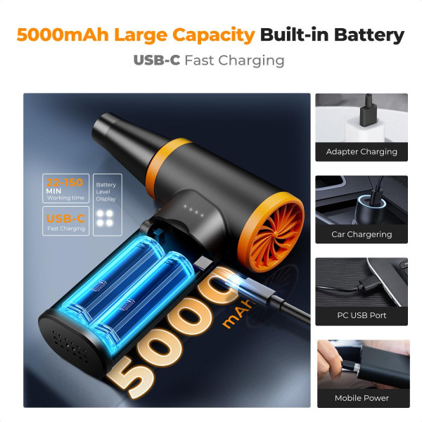 Компресор електричний K&F Concept 12-в-1, безщіткова, 3 швидкості, акумуляторна USB-C (KF08.050)